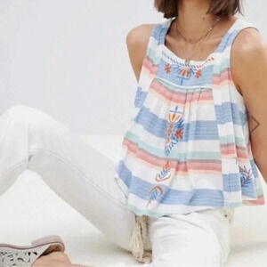 FREE PEOPLE | boho embroidered | stripe flowy tank |size S